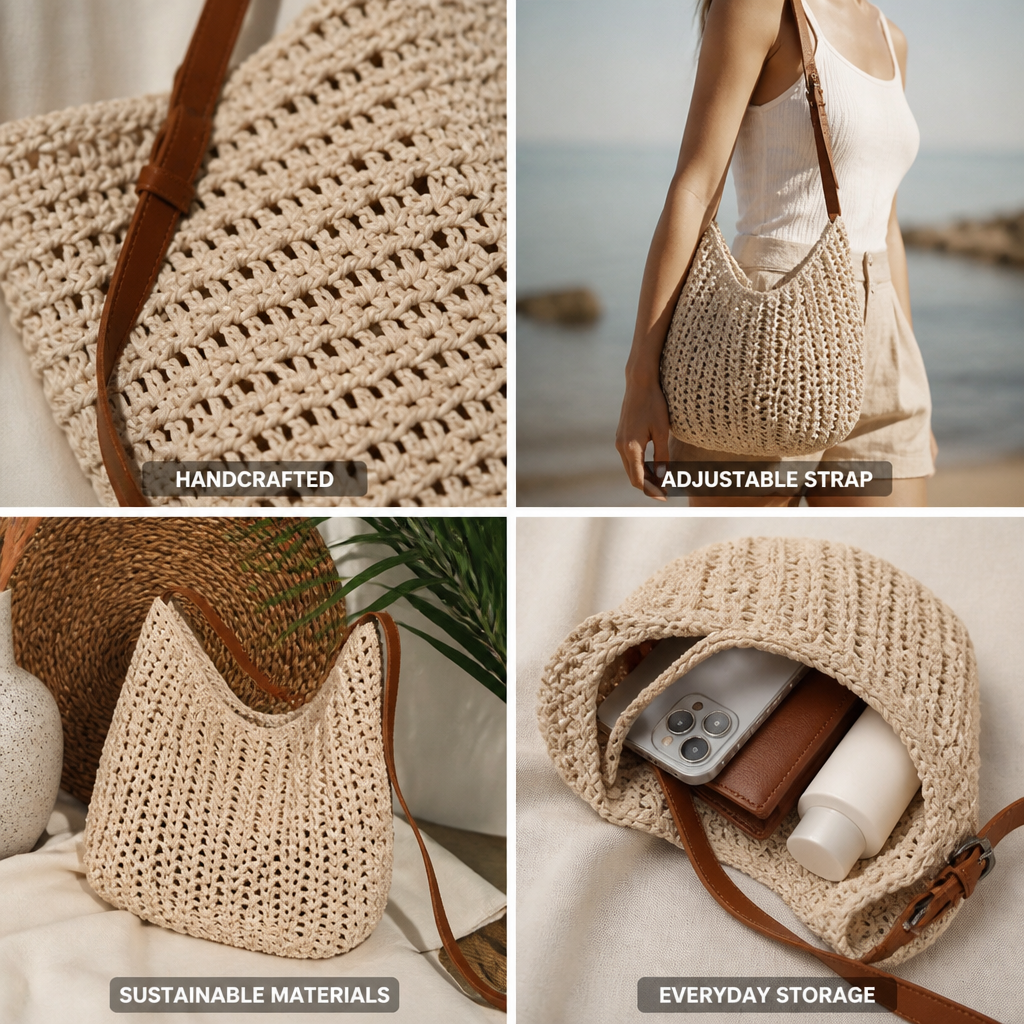 Sustainable Handcrafted Macramé Crossbody Bag (Adjustable Strap)