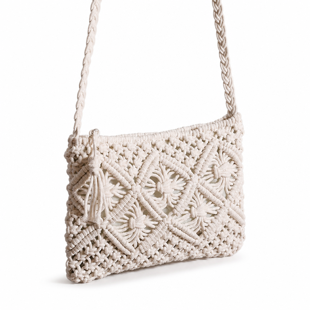 Sustainable Handmade Macrame Shoulder Bag (Adjustable Braided Strap)