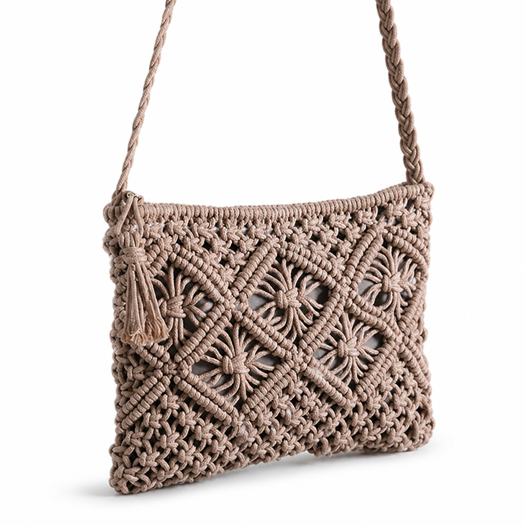 Sustainable Handmade Macrame Shoulder Bag (Adjustable Braided Strap)