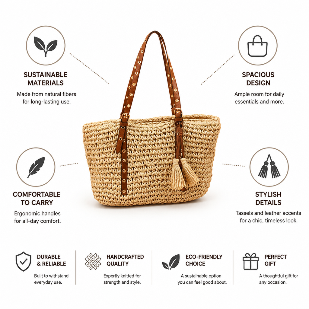 Sustainable Knitted Tassel & Leather-Accent Handbag