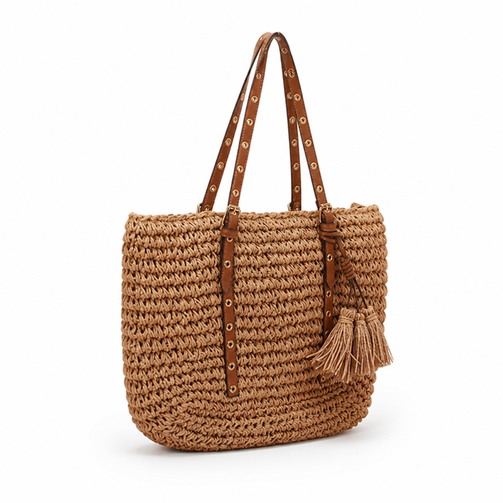 Sustainable Knitted Tassel & Leather-Accent Handbag