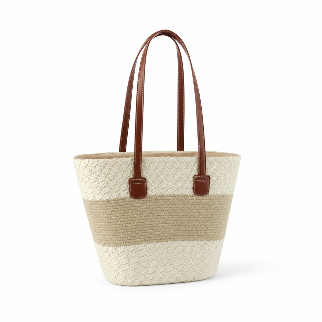 Sustainable Woven Picnic Bag (Faux Leather Trim)