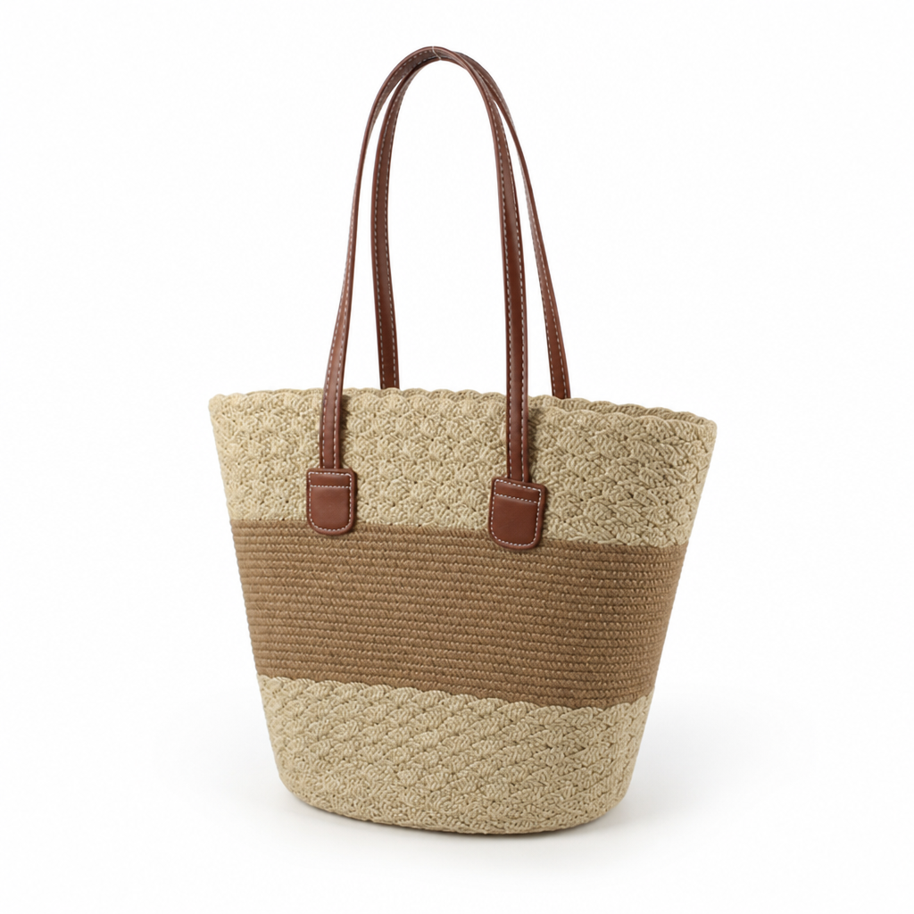 Sustainable Woven Picnic Bag (Faux Leather Trim)