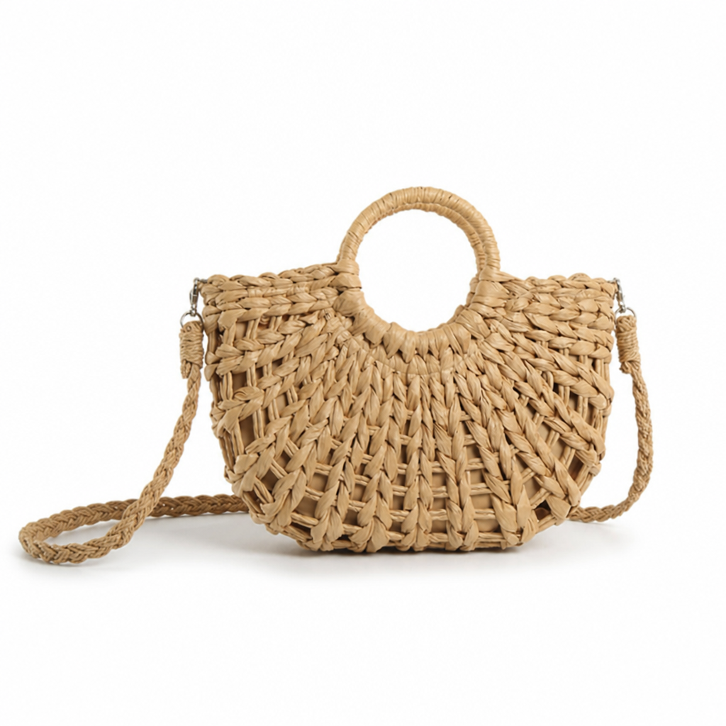 Sustainably Sourced Handwoven Straw Crossbody Bag (Removable Strap)