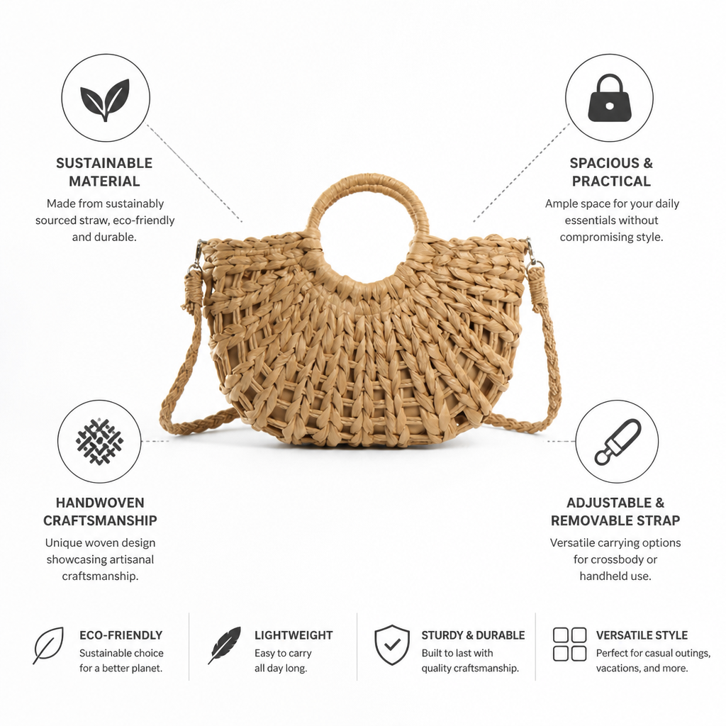 Sustainably Sourced Handwoven Straw Crossbody Bag (Removable Strap)