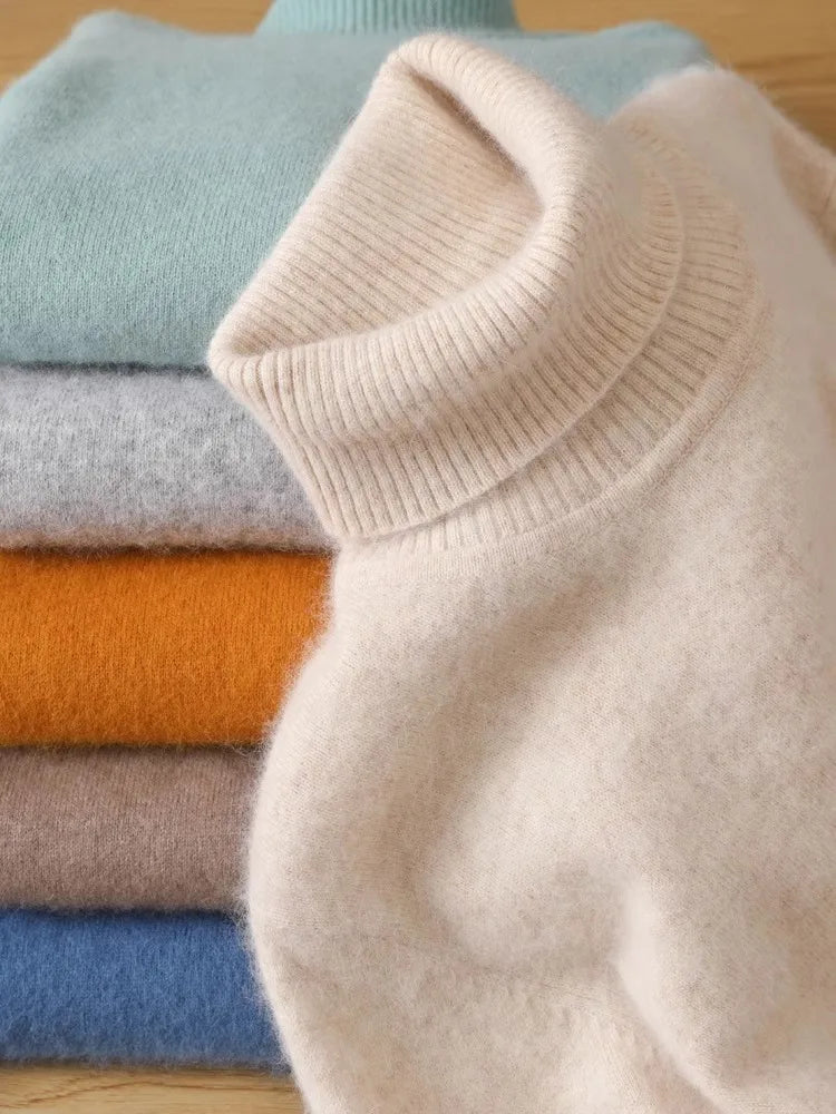 Sweater 100% Cashmere Cable Knit High Collar