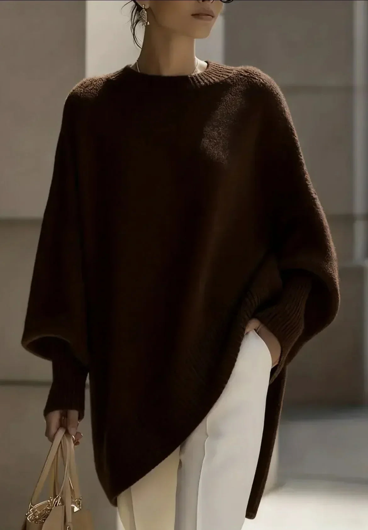 Sweater Oversized Dropped Shoulders Asymmetric Hem