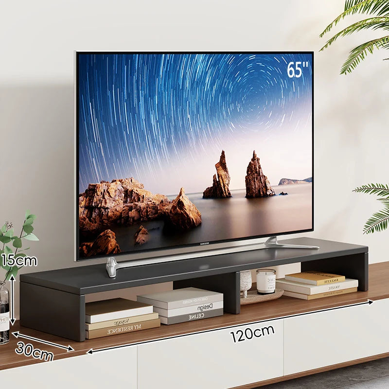 TV Stand Riser Two Open Storage Compartments Cable Routing