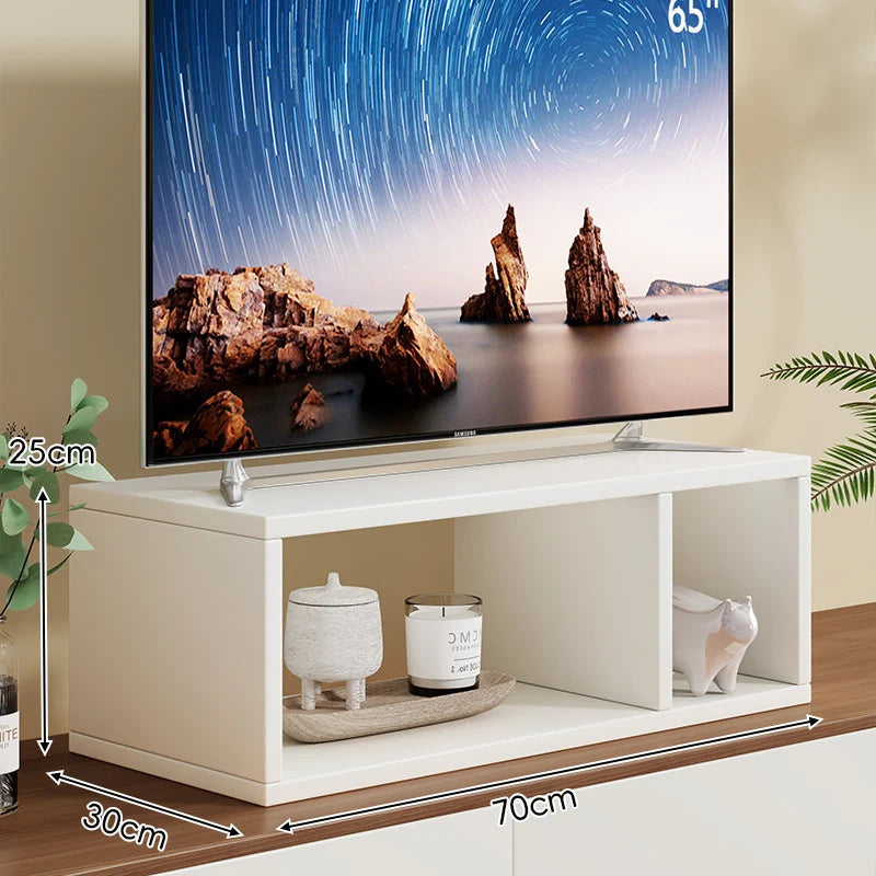 TV Stand Riser Two Open Storage Compartments Cable Routing