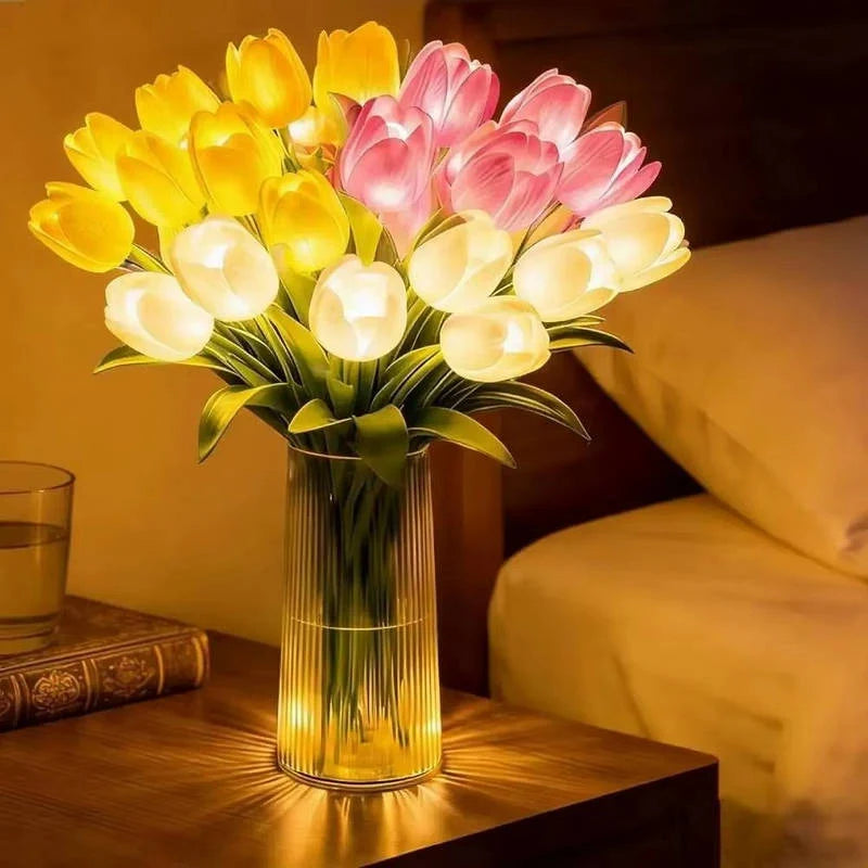 Table Lamp 10-Stem Tulip Battery-Powered Warm White LED