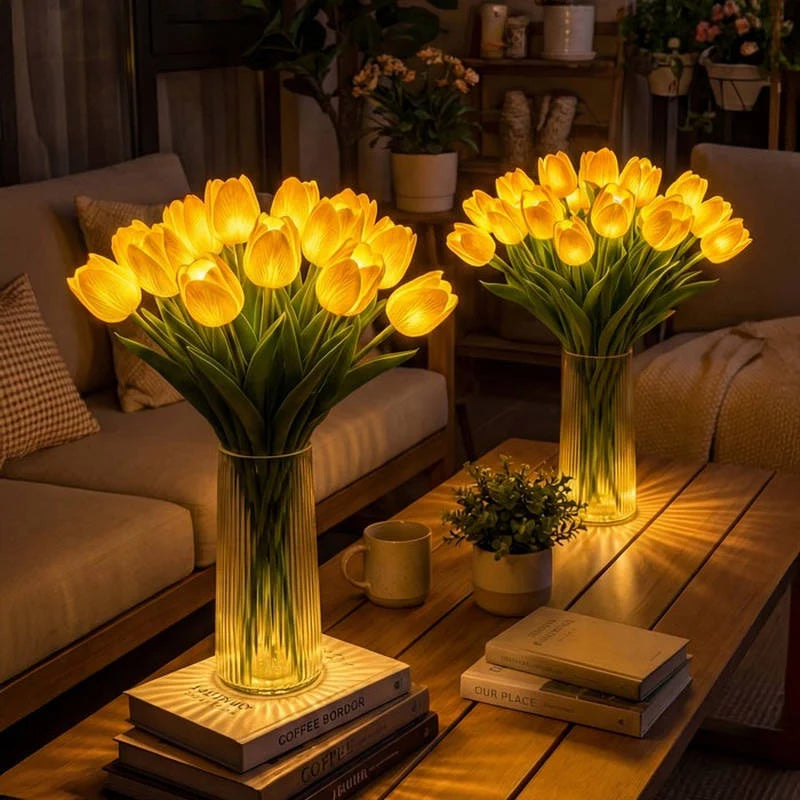 Table Lamp 10-Stem Tulip Battery-Powered Warm White LED