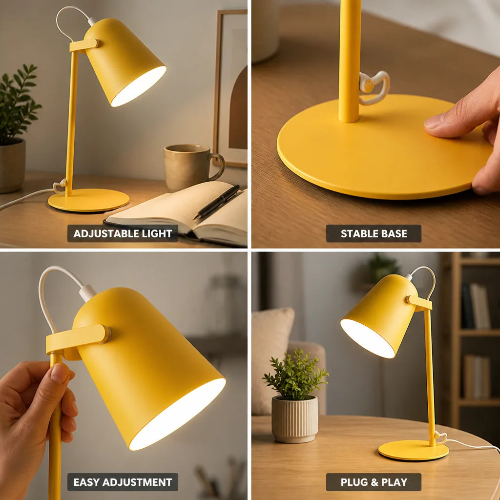 Table Lamp Adjustable Lampshade & Metal Base E27 Socket