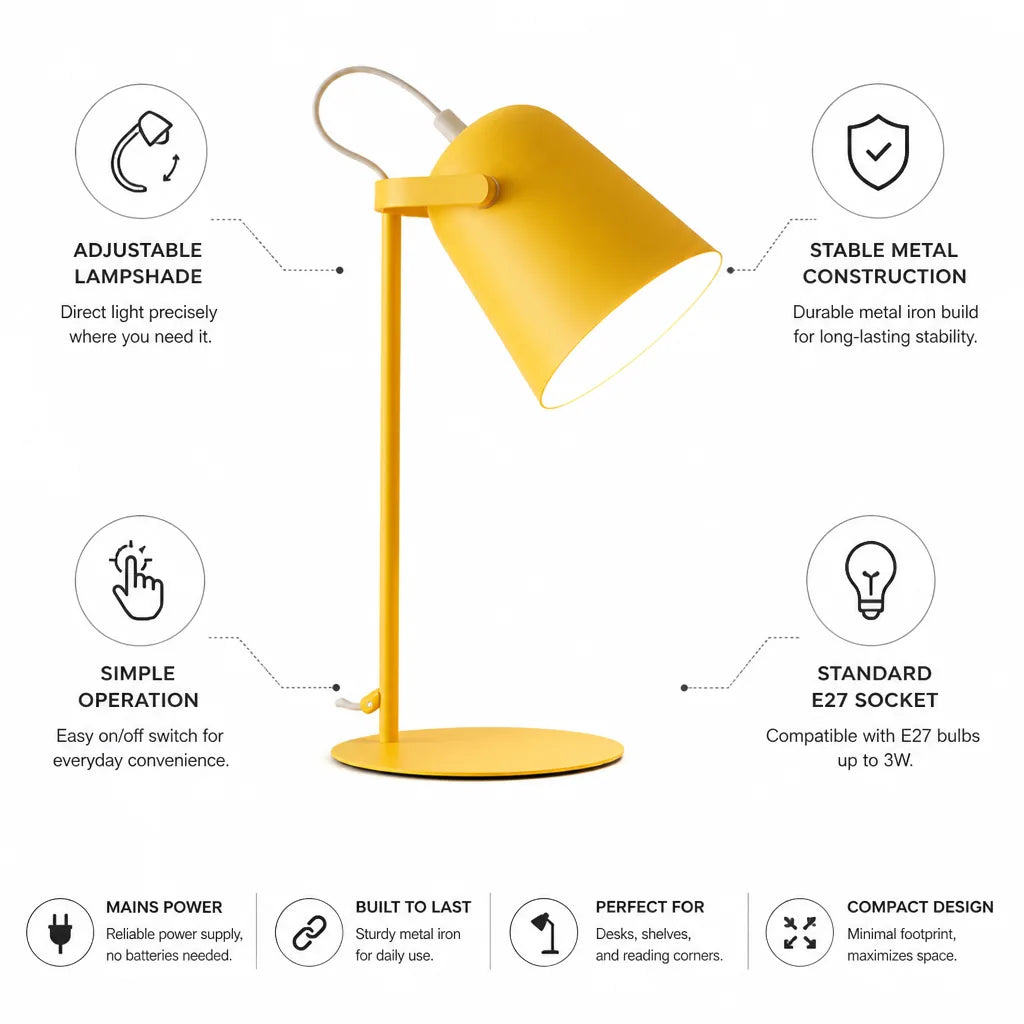 Table Lamp Adjustable Lampshade & Metal Base E27 Socket