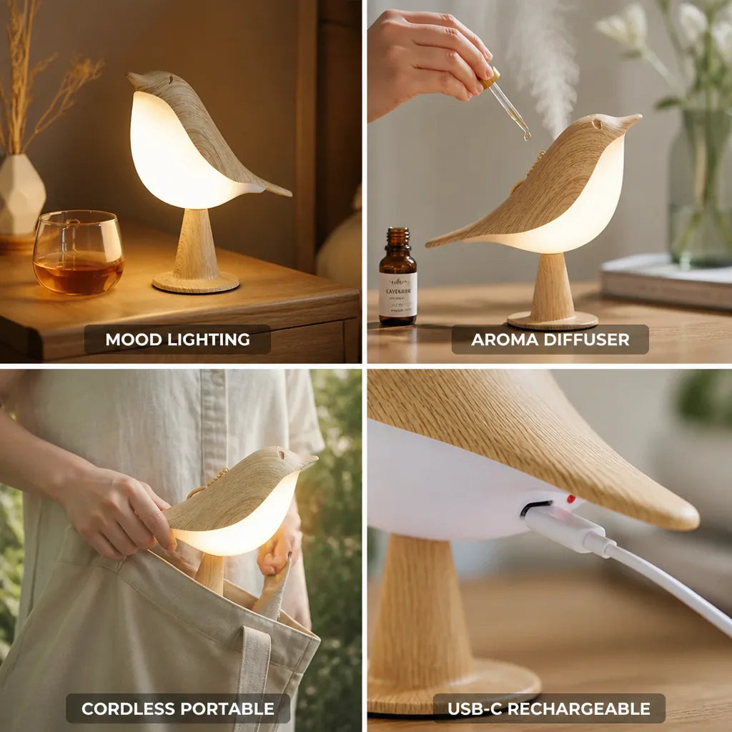 Table Lamp Bird Design Aroma Diffuser USB-C Rechargeable