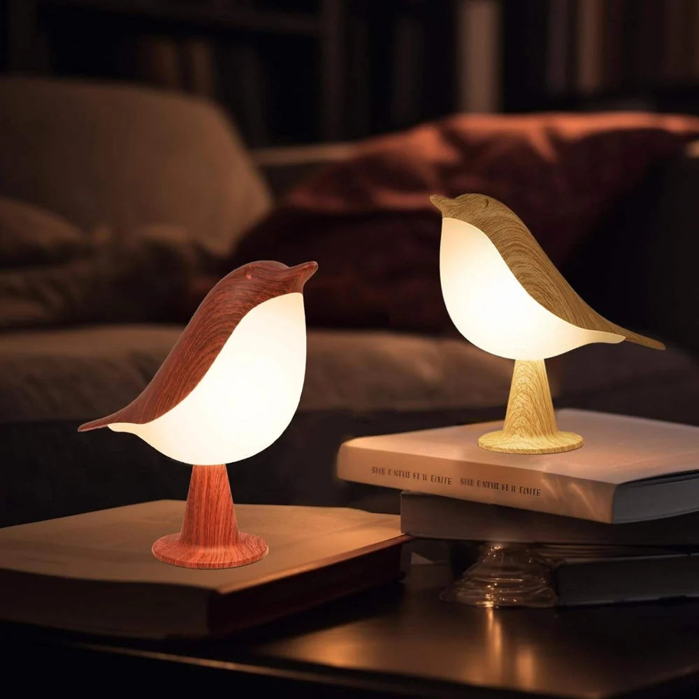 Table Lamp Bird Sculpture Solid Wood Rechargeable USB