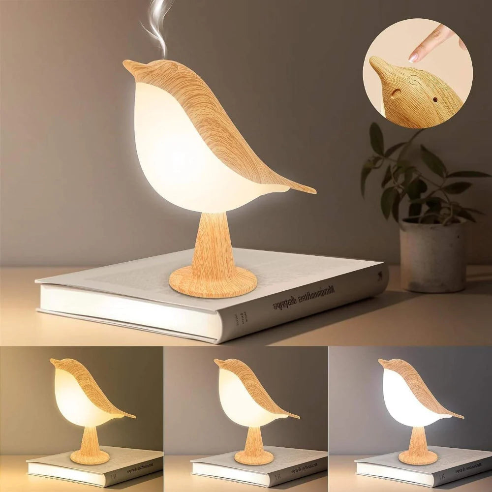 Table Lamp Bird Sculpture Solid Wood Rechargeable USB