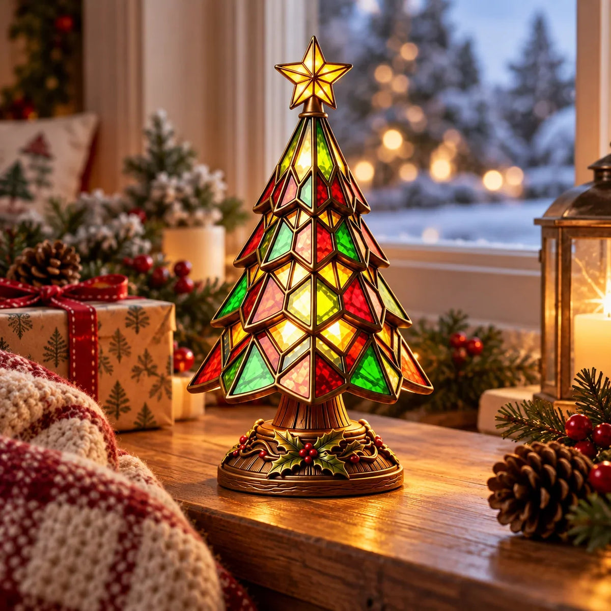Table Lamp Christmas Tree Design Colorful Glow