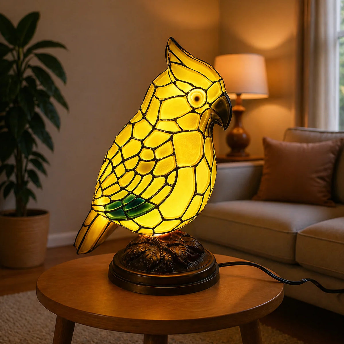 Table Lamp Coloured Art Glass USB & Integrated LED