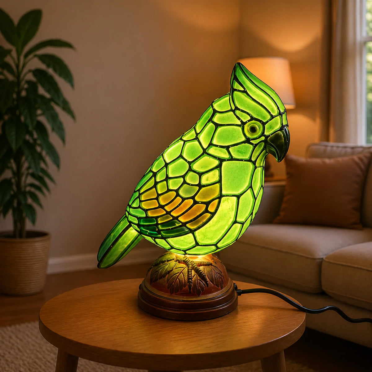 Table Lamp Coloured Art Glass USB & Integrated LED