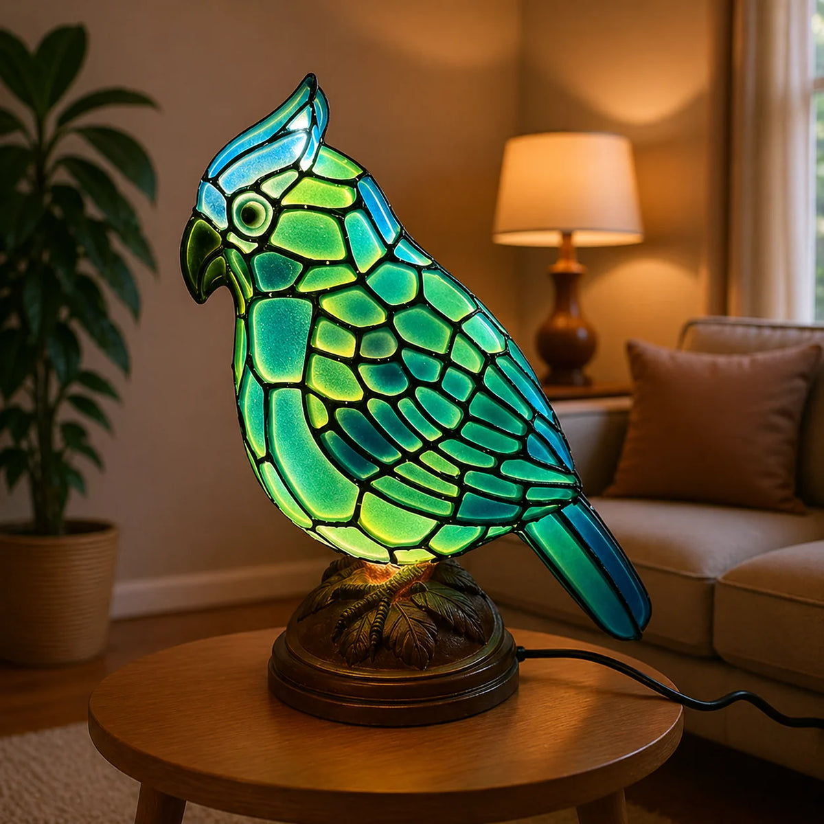 Table Lamp Coloured Art Glass USB & Integrated LED