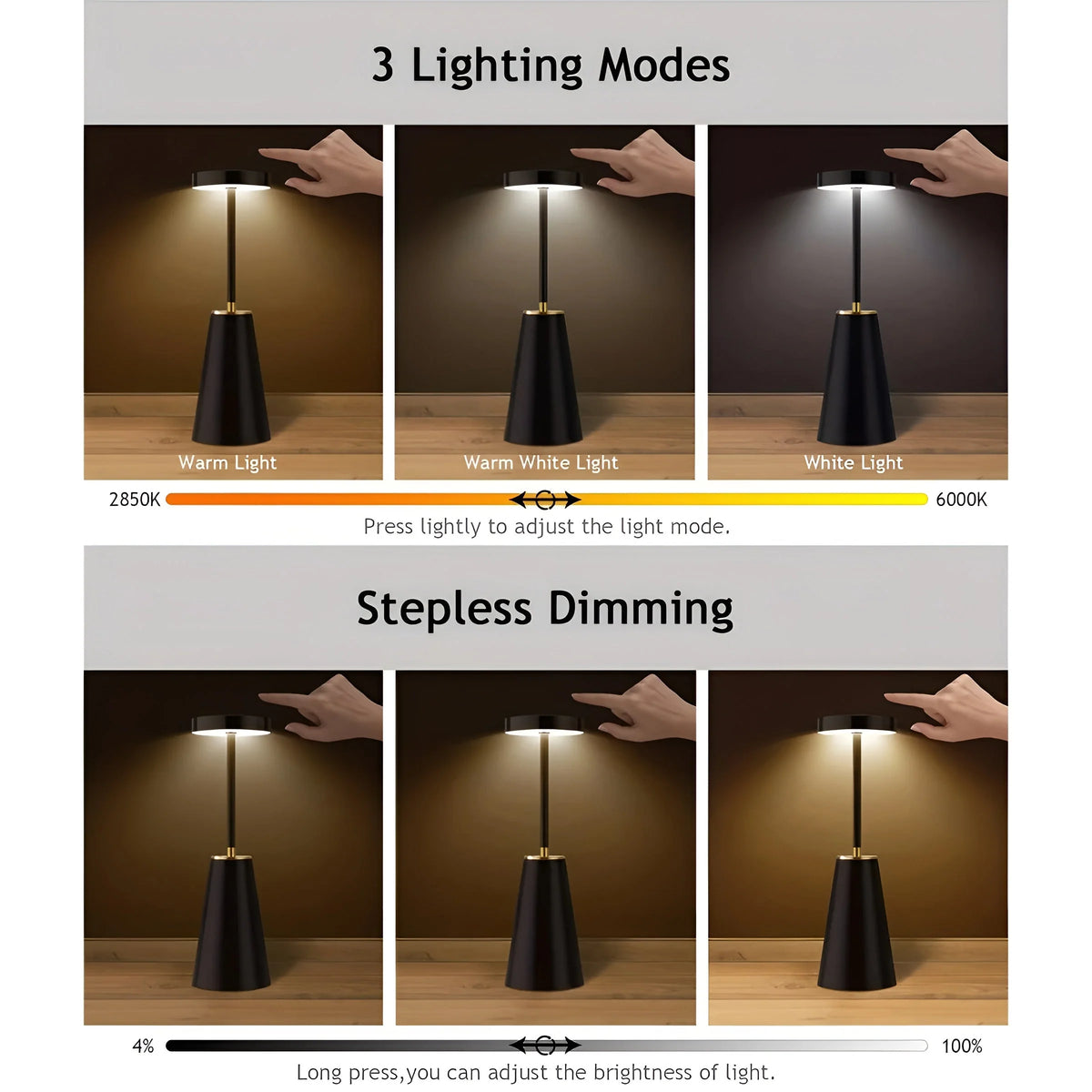 Table Lamp Cordless Rechargeable Touch Dimming