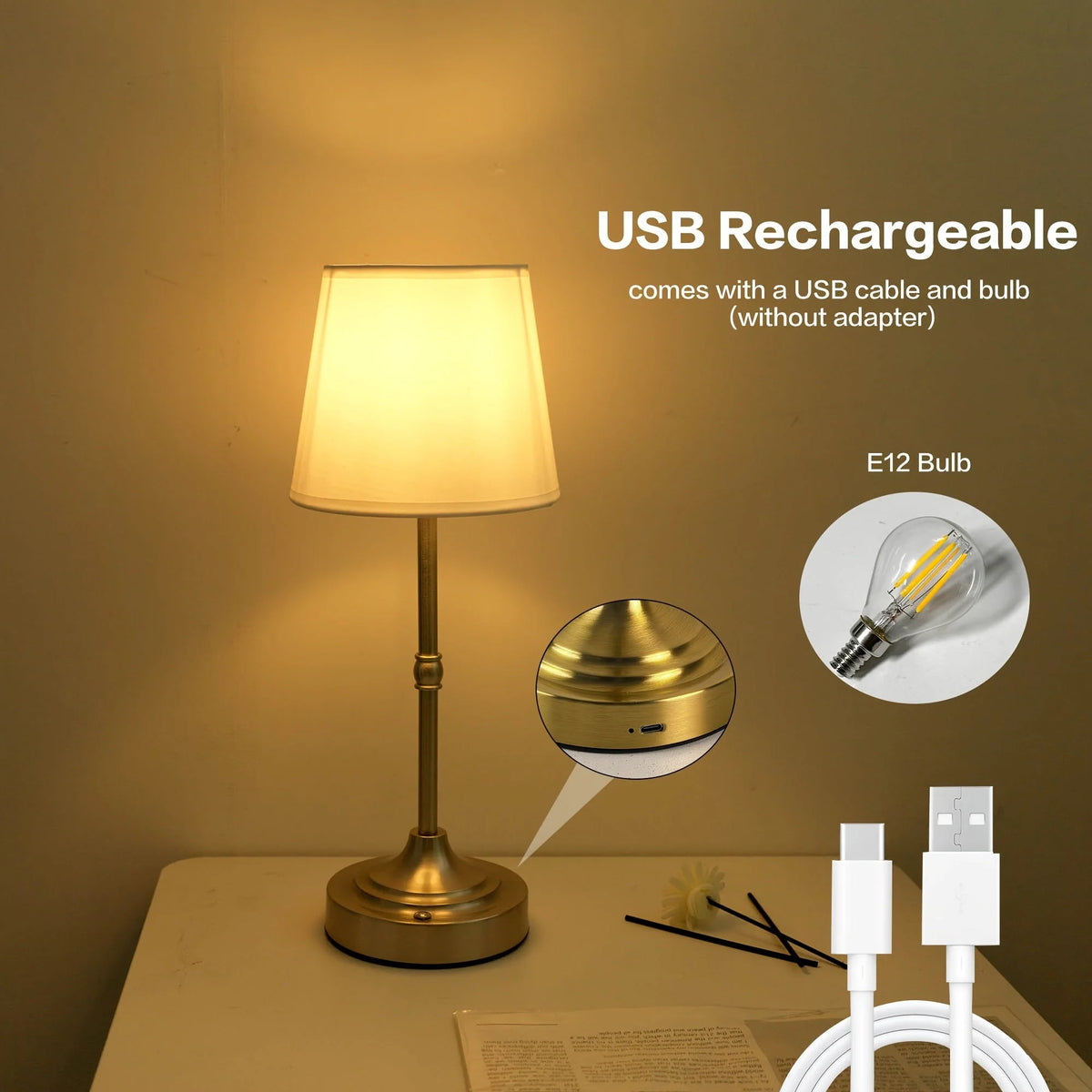 Table Lamp Cordless USB Rechargeable Stepless Dimming