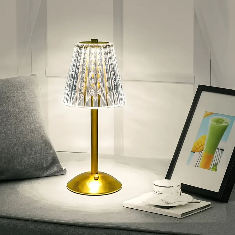 Table Lamp Crystal-Effect Shade Touch Dimming & USB Rechargeable