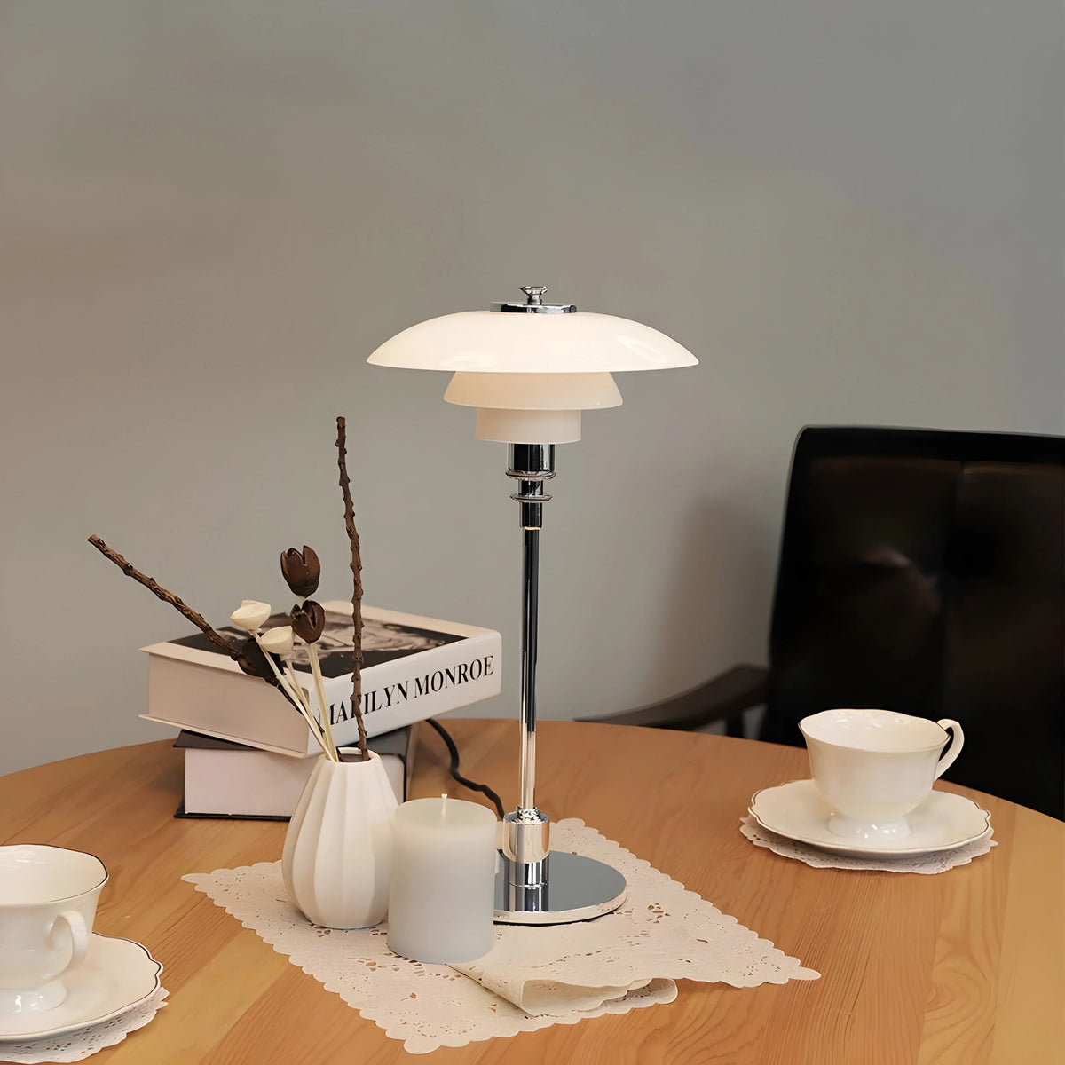 Table Lamp Dimmable Glass Shade Scandinavian Design
