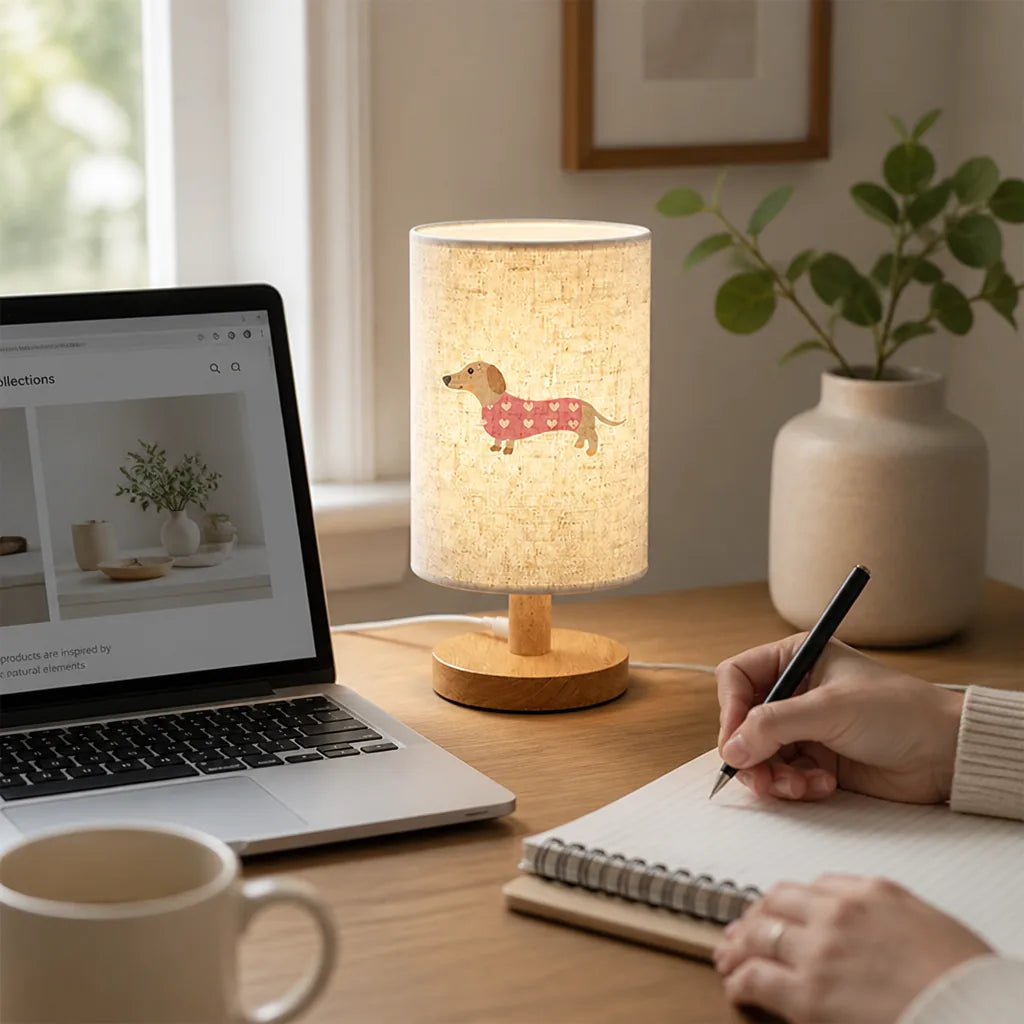 Table Lamp Dog With Heart Print USB Powered Compact