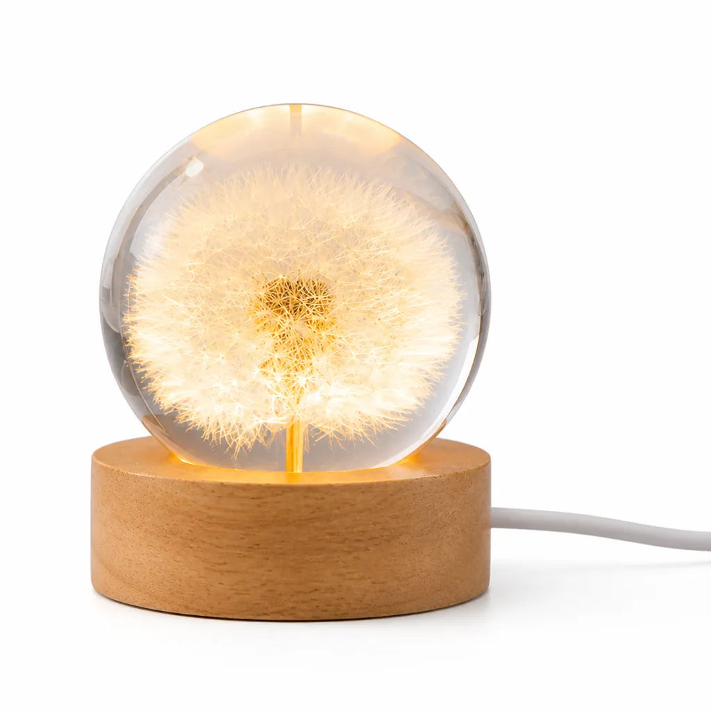 Table Lamp Floral Crystal Globe USB-Powered Warm LED