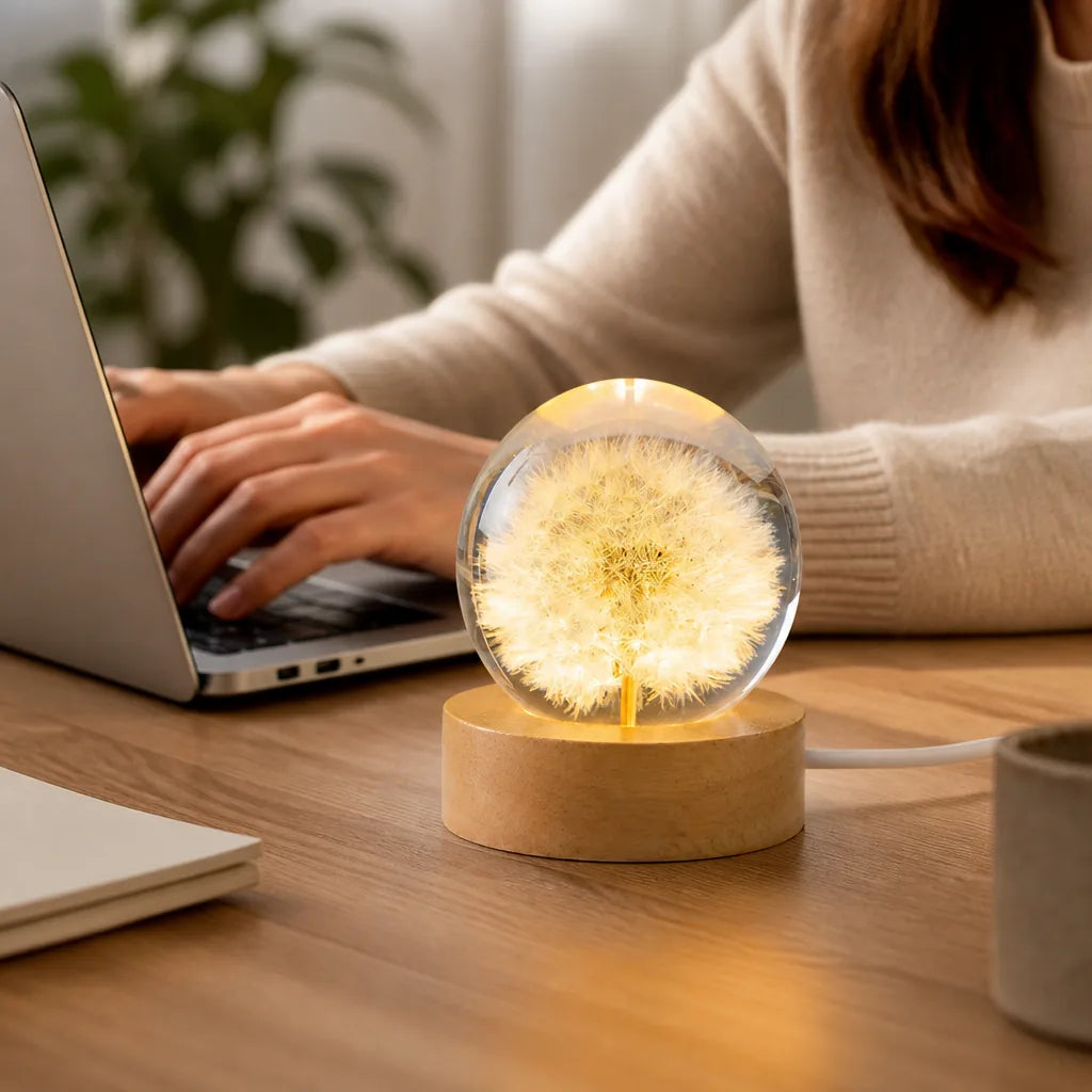 Table Lamp Floral Crystal Globe USB-Powered Warm LED