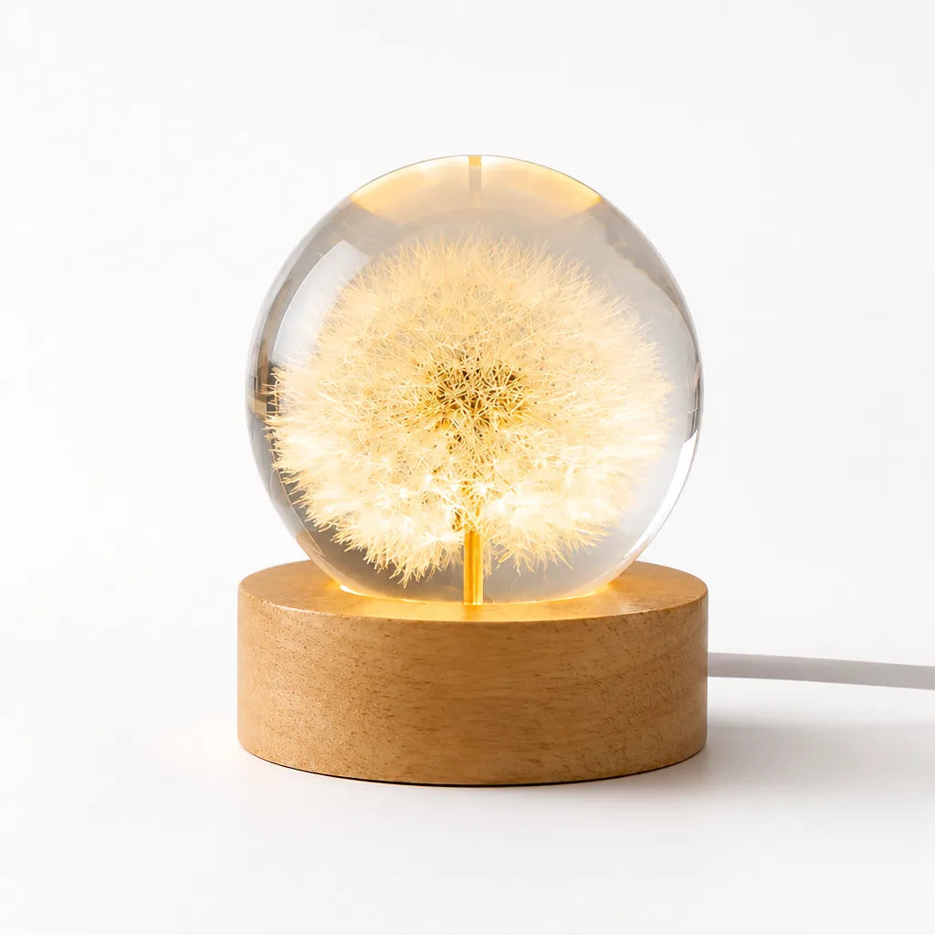 Table Lamp Floral Crystal Globe USB-Powered Warm LED