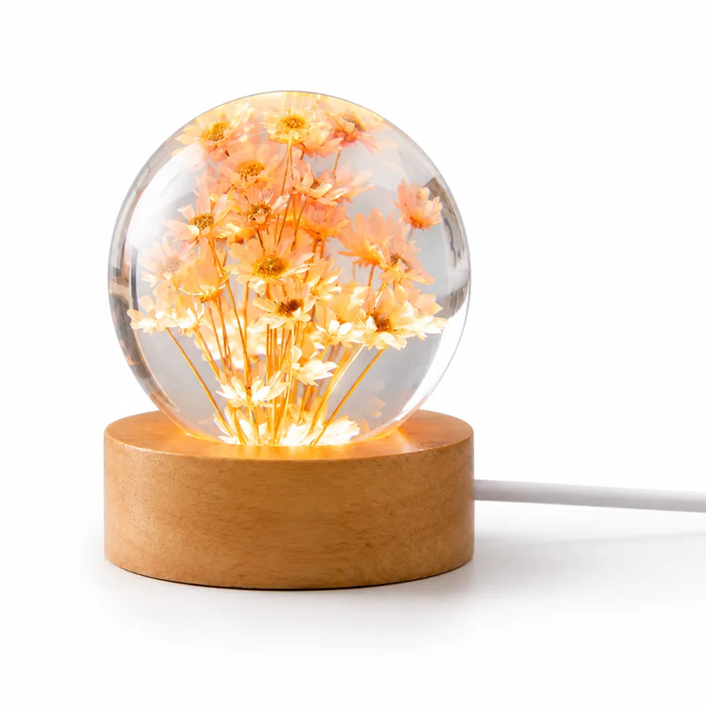 Table Lamp Floral Crystal Globe USB-Powered Warm LED