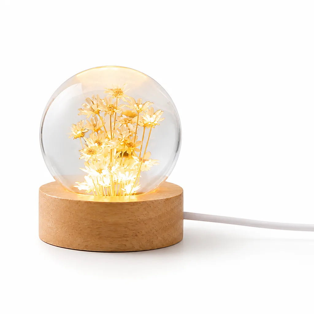 Table Lamp Floral Crystal Globe USB-Powered Warm LED