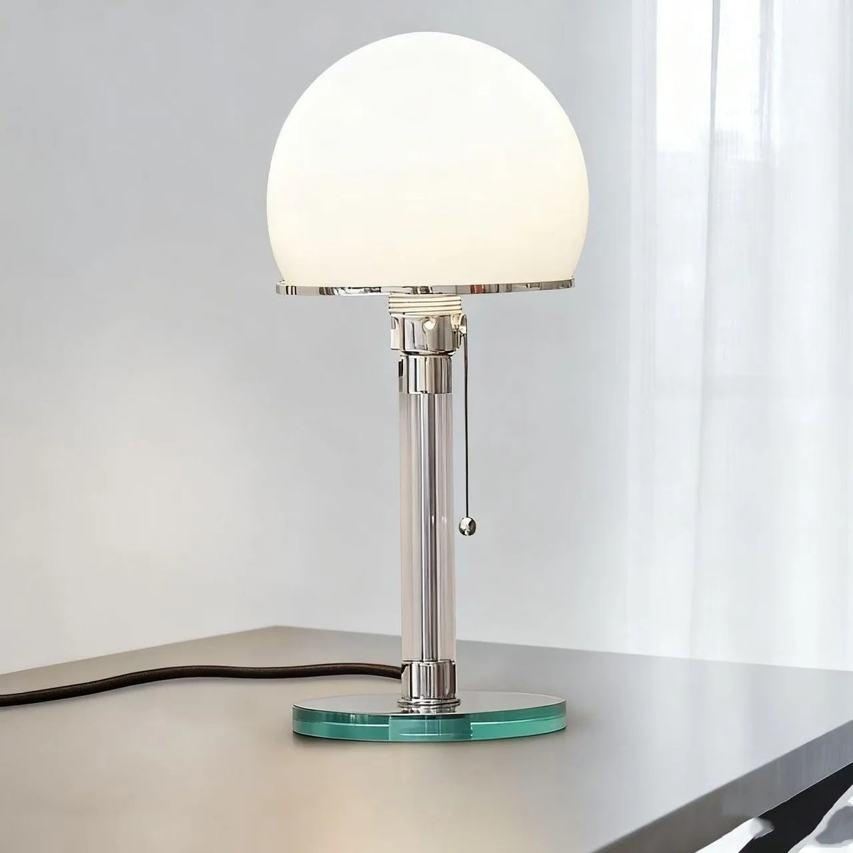 Table Lamp Frosted Glass Shade Adjustable Height Chrome Finish