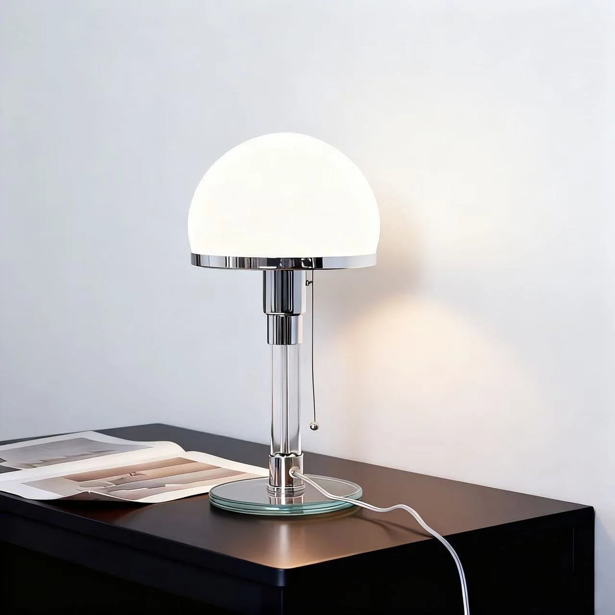 Table Lamp Frosted Glass Shade Adjustable Height Chrome Finish