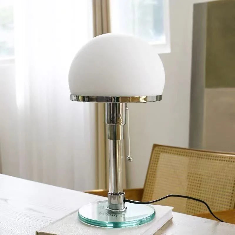 Table Lamp Frosted Glass Shade Adjustable Height Chrome Finish