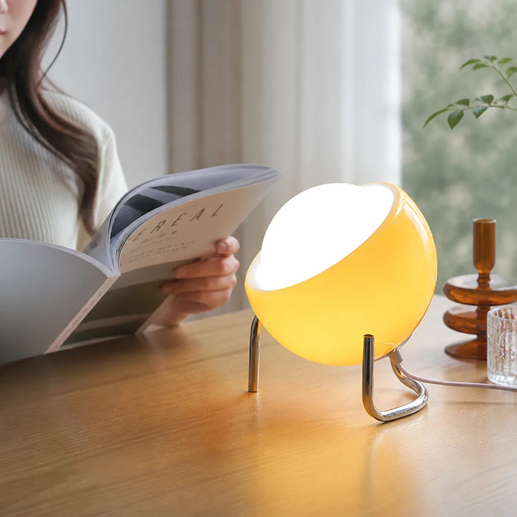 Table Lamp Frosted Glass Tiltable Globe Warm LED