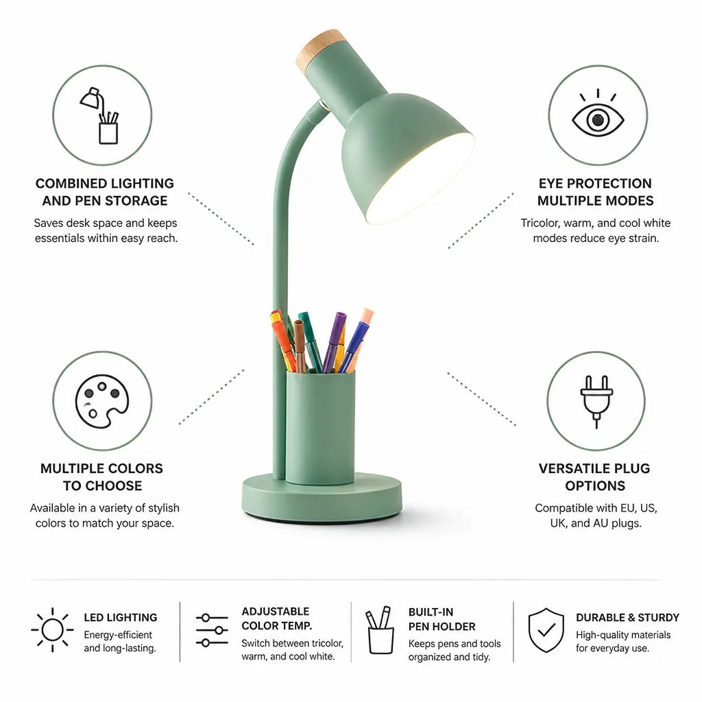 Table Lamp LED Pen Holder Adjustable Color Temperature