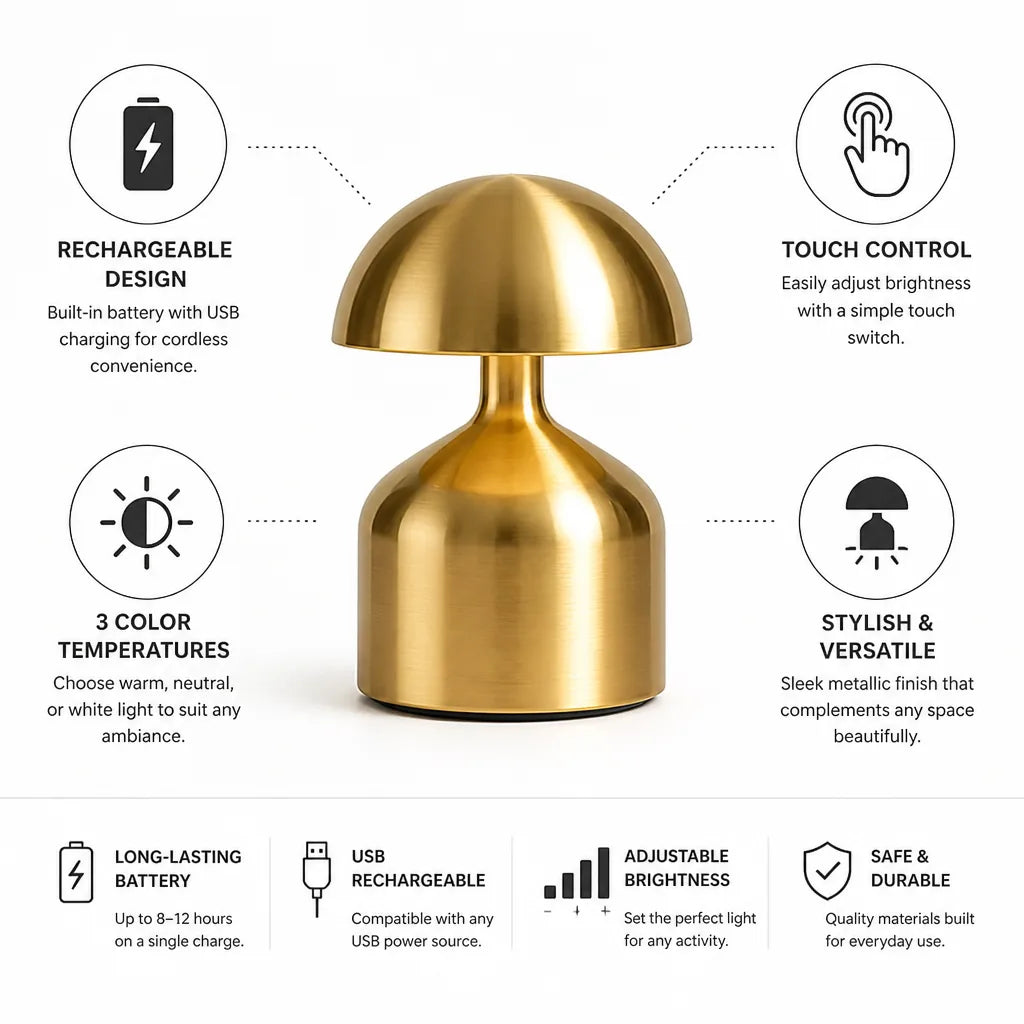 Table Lamp LED Rechargeable & Cordless Touch Control