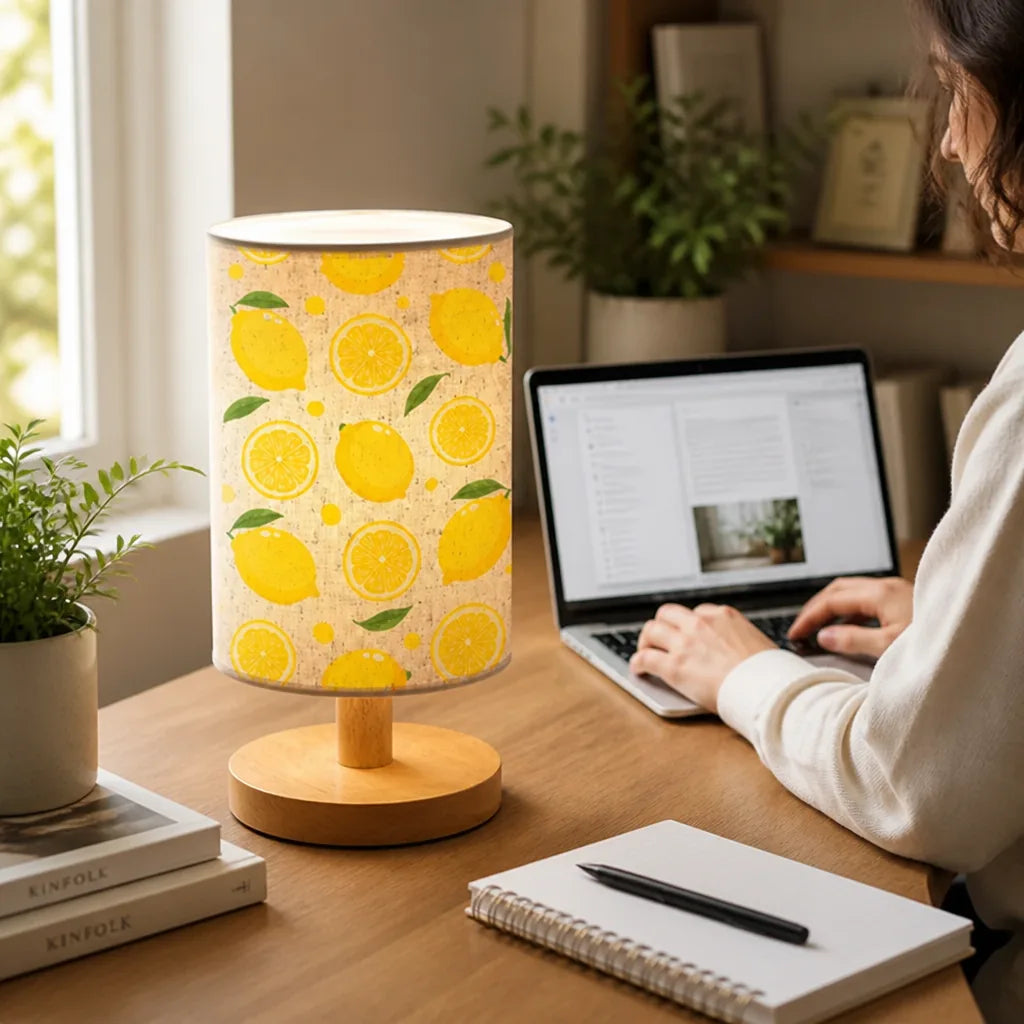 Table Lamp Lemon Print Shade 9.5 x 4 Inch
