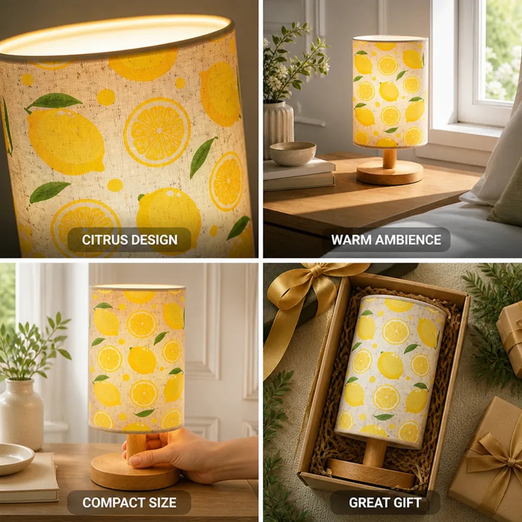 Table Lamp Lemon Print Shade 9.5 x 4 Inch