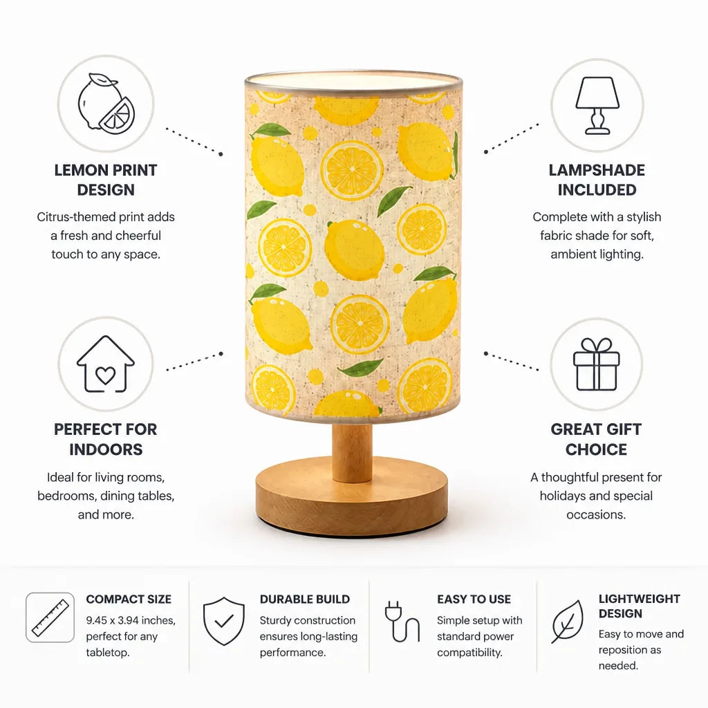 Table Lamp Lemon Print Shade 9.5 x 4 Inch