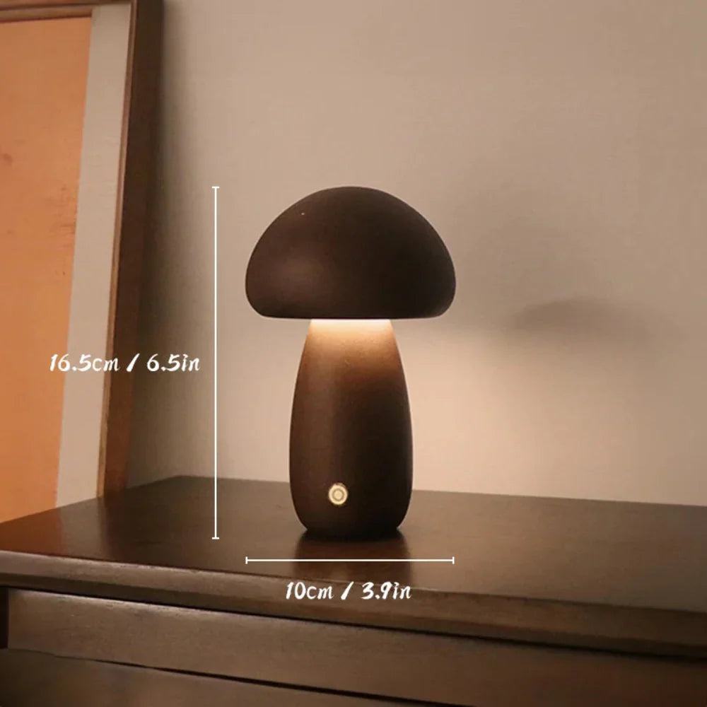 Table Lamp Mushroom Design Wooden USB-Rechargeable Dimmable