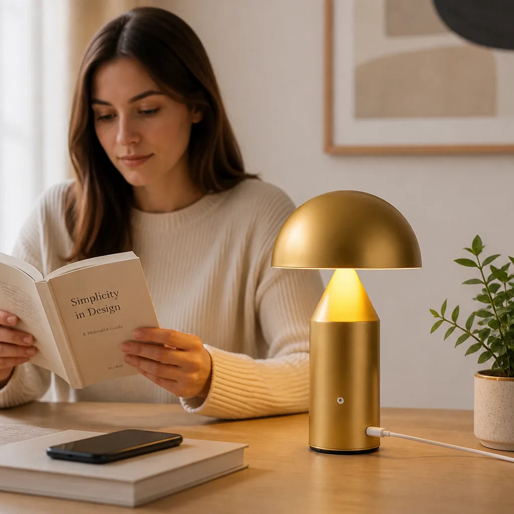 Table Lamp Mushroom Iron Tri-Color LED USB-C Charging
