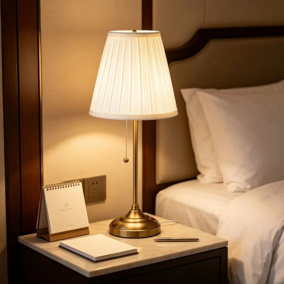 Table Lamp Pleated Shade Pull Chain Control Weighted Base