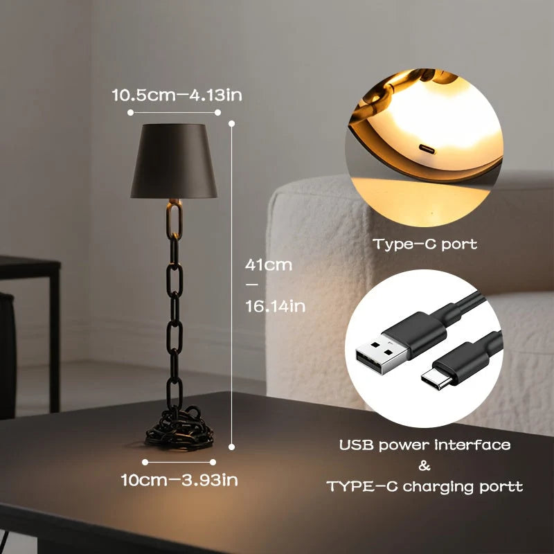 Table Lamp Sculptural Chain-Link Rechargeable & Touch-Dimmable
