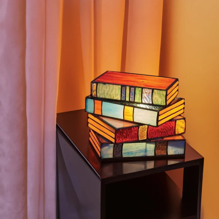Table Lamp Stacked Books Tiffany Style Stained Glass