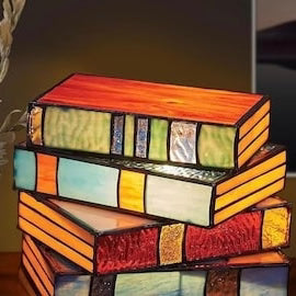 Table Lamp Stacked Books Tiffany Style Stained Glass