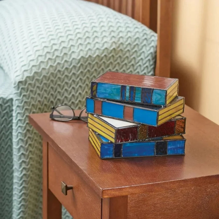 Table Lamp Stacked Books Tiffany Style Stained Glass